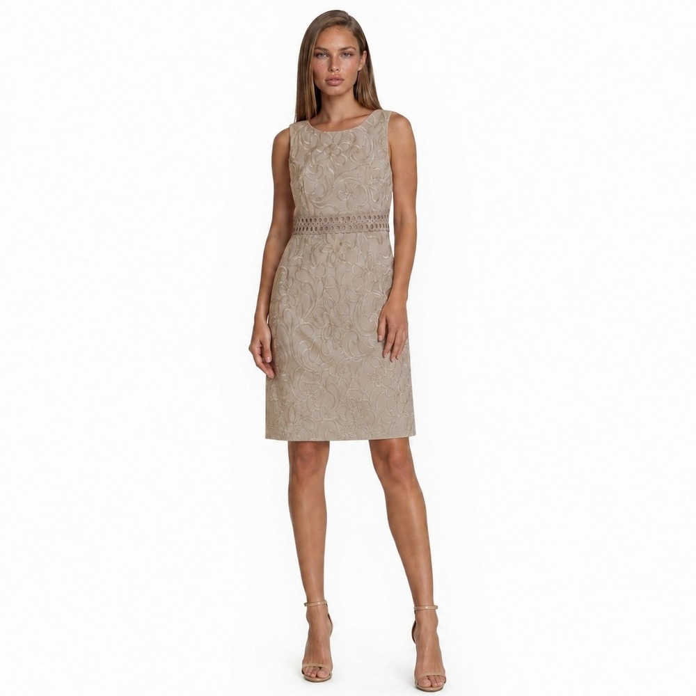Jessica Howard Dress Women's‎ Size 4 Petite 4P Gold Floral Embroidered Cocktail